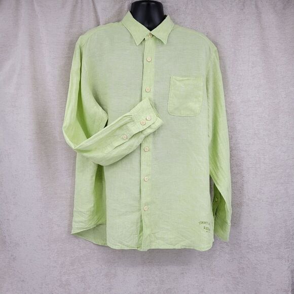 Tommy Bahama Lime Green Linen Long Sleeve Button Down Shirt Men's XL - Picture 1 of 9